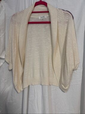 dressbarn Cream Open-Front Short Dolman Sleeve Cardigan